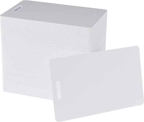 Paquete de 100 tarjetas blancas de PVC con ranura perforadora en el lado corto, calidad gráfica, tamaño estándar CR80