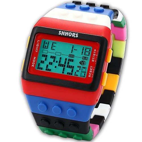 Rainbow Building Blocks Digital LED Light Ladies Men's Waterproof Sport