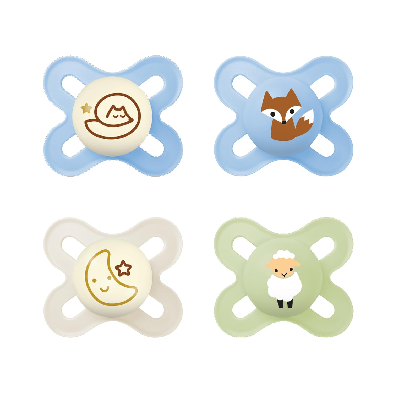 MAM Chupete Original para Recién Nacidos 0-2 Meses, Día y Noche, 4 uds | Incluye Chupetes que Brillan en la Oscuridad, con Tetina Simétrica, Plana y Flexible de Skin Soft Silicone, Fácil Aceptación