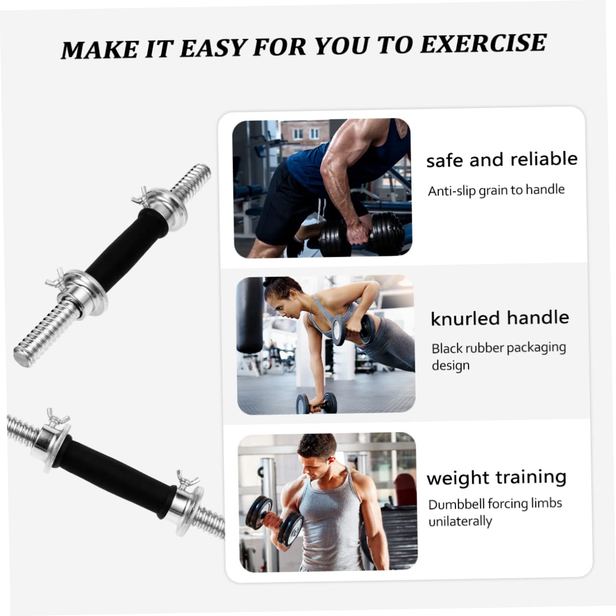 JUMPLAWN 1Pc Electroplating Dumbbell Bar Encapsulated Handle for Weightlifting Strength Training Durable Construction Secure Star Locked Collars for Arm