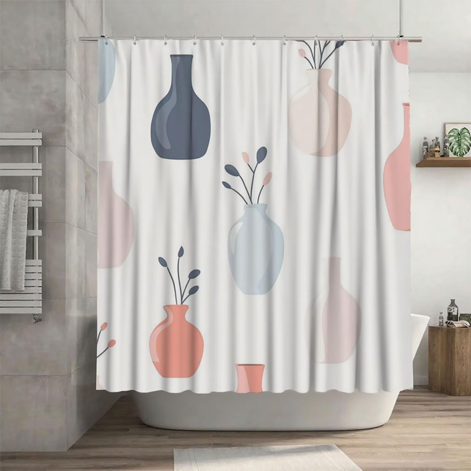 Rideau de douche polyester anti-éclaboussure avec crochets pour baignoire G-1115