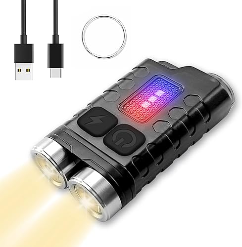 SANTKOL Linterna EDC pequeña y potente, mini llavero recargable USB-C, 10 modos, IP65, impermeable, linterna de bolsillo magnética con luz azul UV
