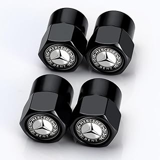 4 PCS Black Metal Tire Valve Stem Caps Suit for Mercedes-Benz CESM CLK GLK GL AB AMG GLS GLE AMG Series Weel stem Valve caps Air Valve Cap Accessories.