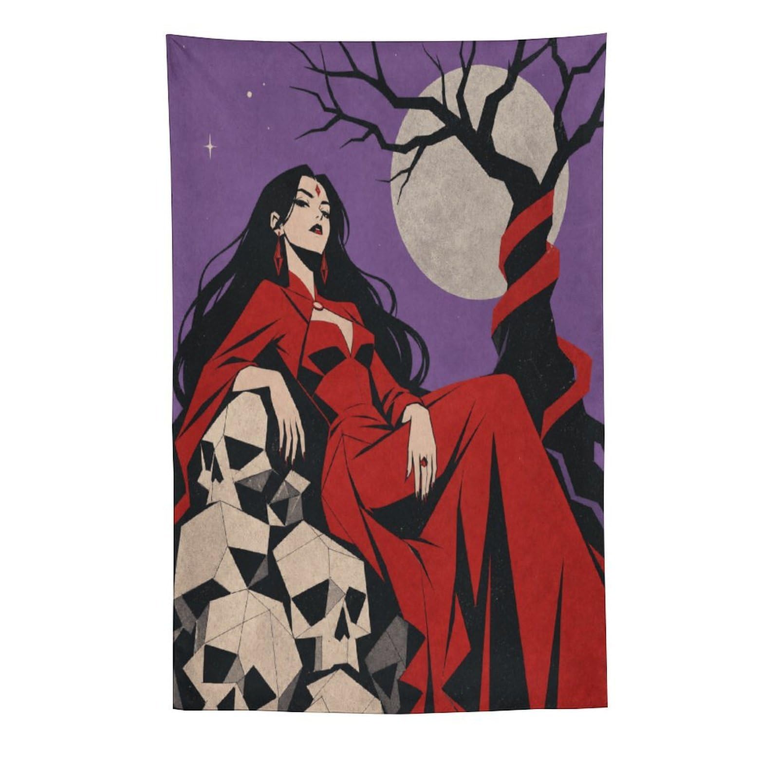 H3B8U2Y5 Woman under Purple Moon Wall Tapestry, Modern Gothic
