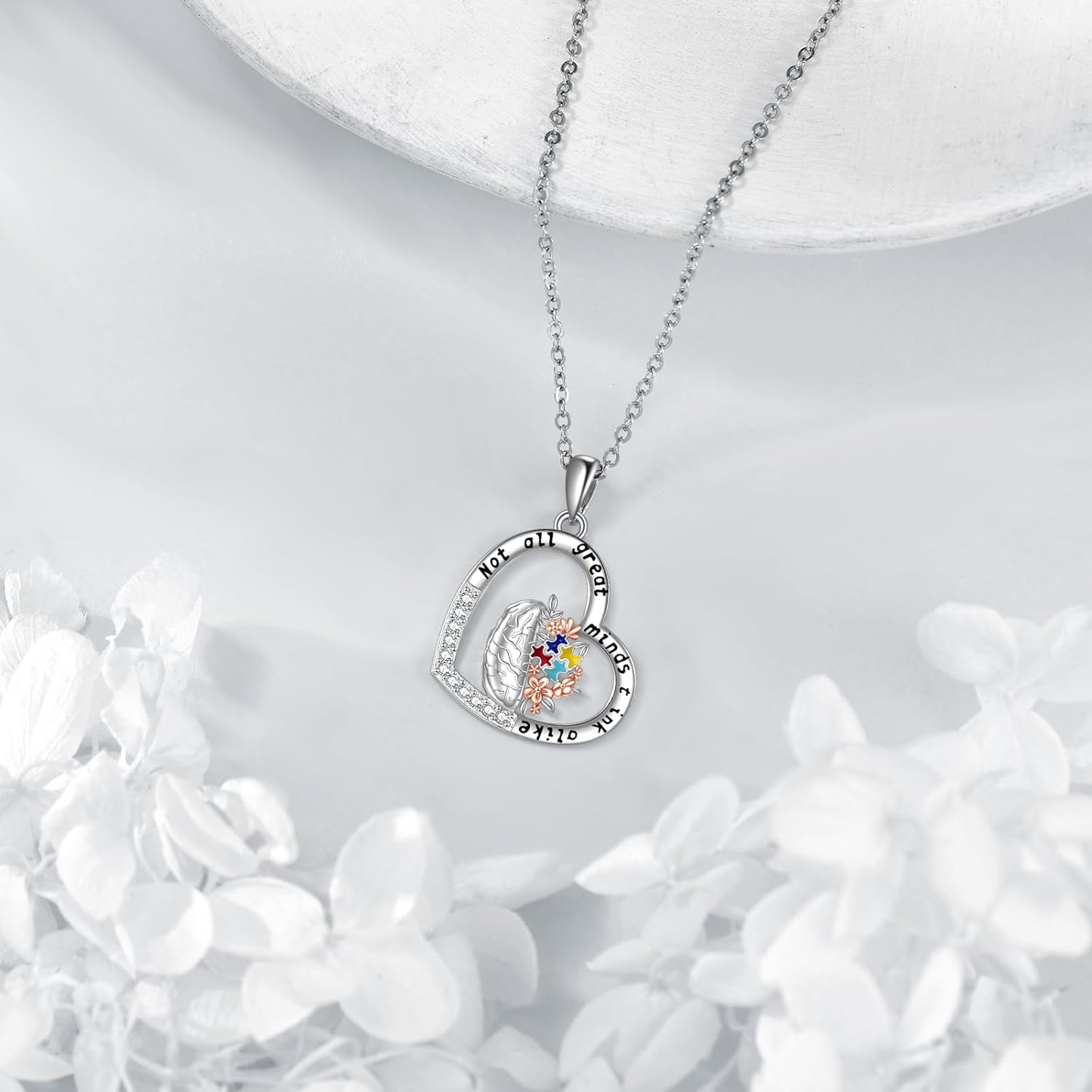 YFN Autism Awareness Necklace Sterling Silver Autism Puzzle Piece Pendant Necklace ASD Autism Jewelry for Women Inspirational Brain Autism Awareness Gifts - Image 4