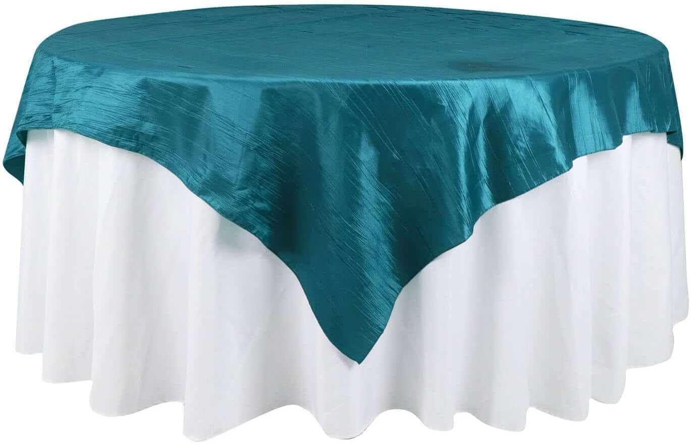 Efavormart 72"X72" Peacock Teal Accordion Crinkle Taffeta Table Overlay, Square Tablecloth Topper