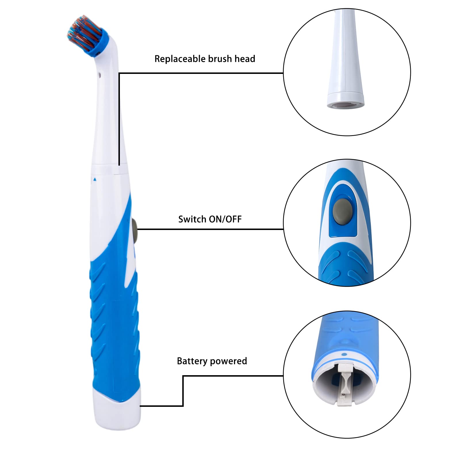 SOARING Cepillo de limpieza eléctrico con múltiples cabezales de cepillo 4 en 1, cepillo motorizado para interiores y hogares para baño, inodoro, cocina, azulejos, grieta