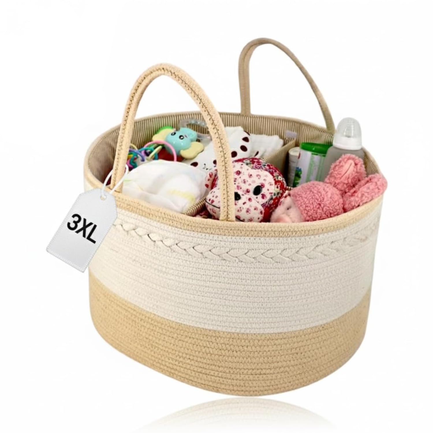 Super Large Diaper Caddy Bag, Portable Storage Basket,Nursery Storage Bin For Diapers And Baby Wipes, Baby Basket Essentials for All Newborn Baby (Large Size) 50x38x30cm