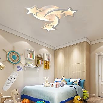 Modern LED Ceiling Light, 45W 3-Head Star Shape Flush Mount Ceiling Lamp, Dimmable Remote Control Close to Ceiling Light Fixtures for Bedroom Dining Room Hallway Asile, White