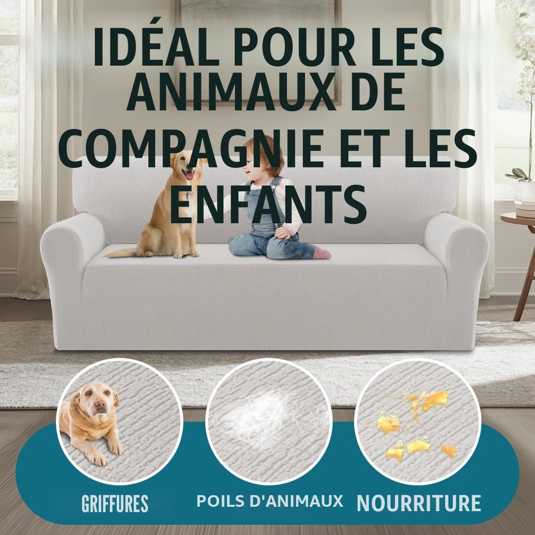 BellaHills Protège-Canapé 3 Places,Siège Imperméable, Facile à Installer pour Chiens, respectueux des Animaux de Compagnie, Chêne Clair