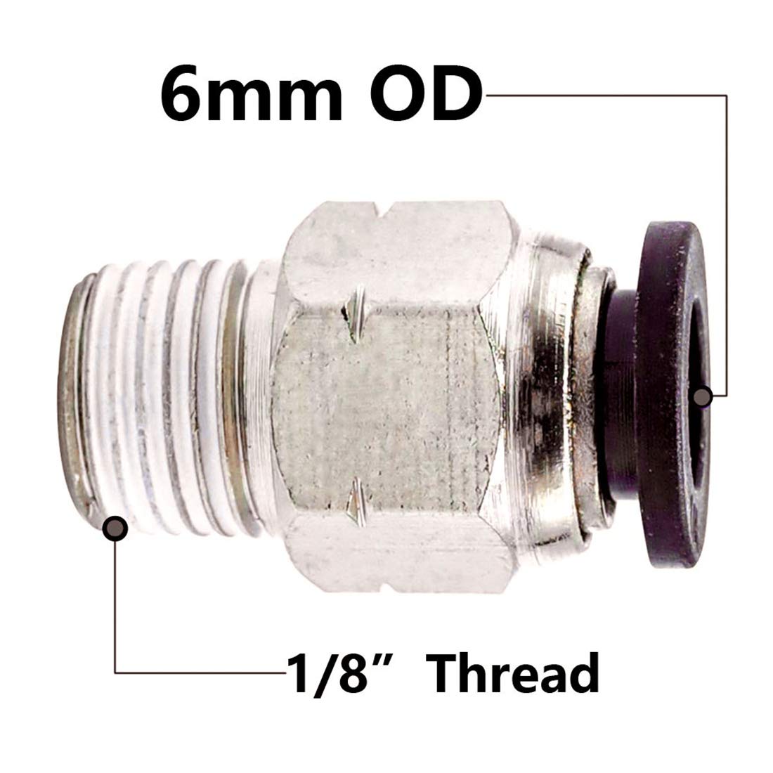 10Pcs 1/8" PT Male Pneumatic Quick Connect Fittings | Push-in Joint For 6mm Tubing (PU/Nylon)