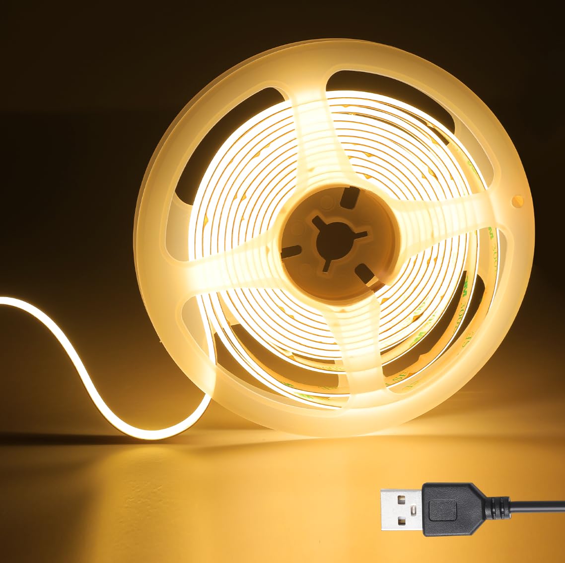 SIRYYUI COB USB LED Light Strip,5V Led Strip 640LEDs/2M, 2700K Warm White USB Led Light, CRI90+,8MM Width Led Strip Lights for TV Backlight,Mirror backlighting,Home DIY Lighting