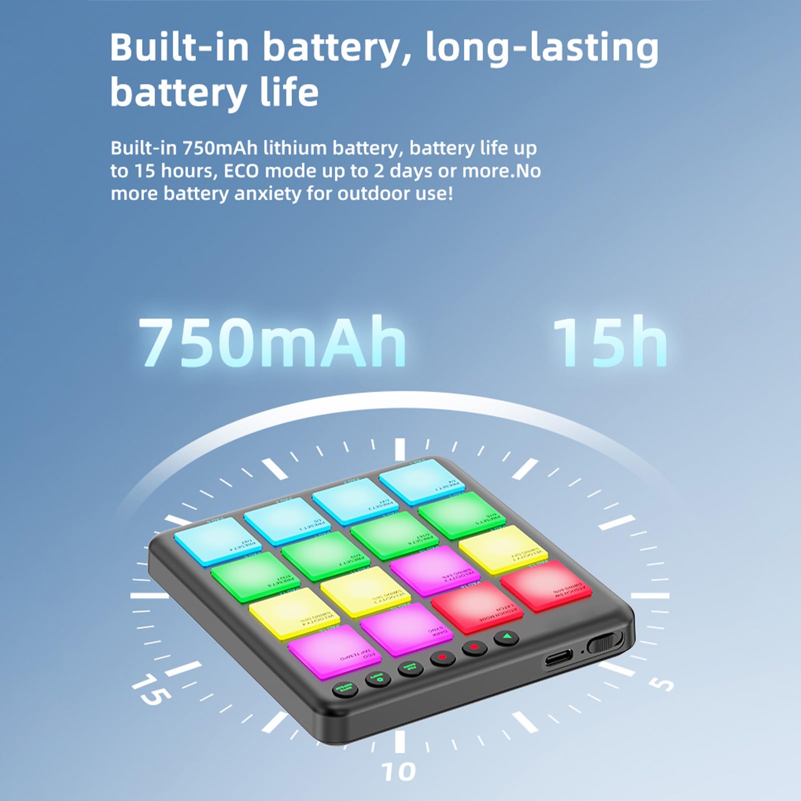 Btuty Dynamischer RGB-Pad-BT-MIDI-Controller mit 16 Tasten, Wiederaufladbar, Tragbar, Musikproduktion, Performance-Szene (Schwarz)