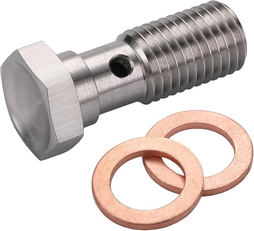 Vista 25 de M10x1.25 Adaptador de montaje de freno de tornillo banjo métrico de acero inoxidable de 0.787 in de largo con arandelas de cobre