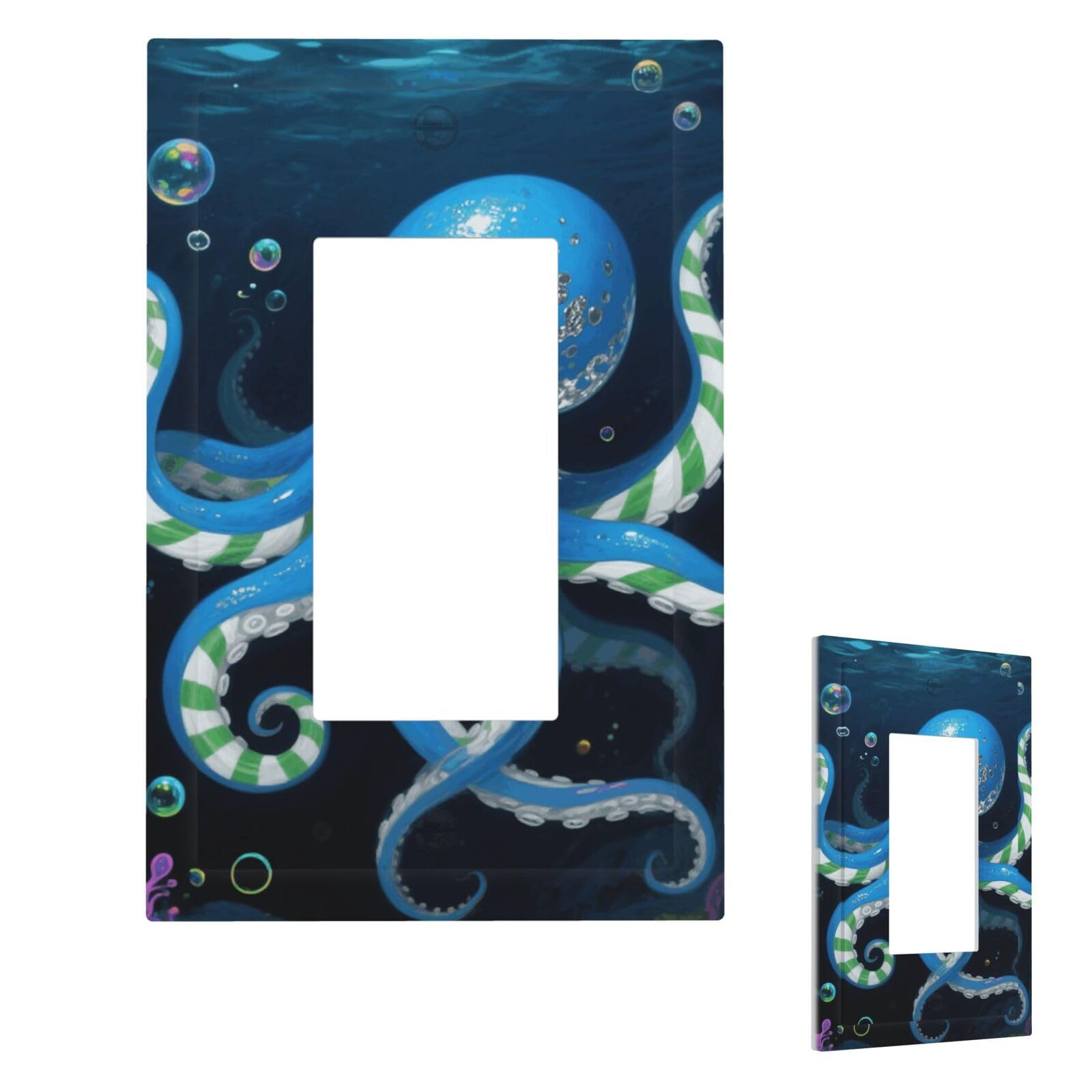 Blue Octopus Wall Plate Cover Modern Decorative 1 Gang Light Switch Cover Unbreakable Receptacle Outlet Covers For Living Room Bedroom Home Decor 1 Gang