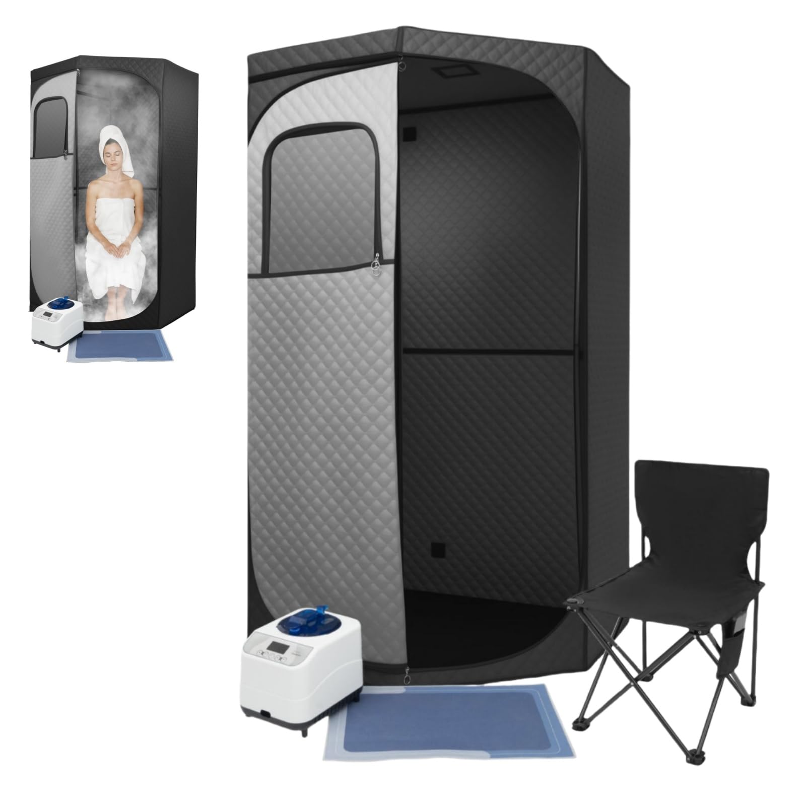 Mini sauna per la casa, 1350 W, portatile con telecomando, sedia pieghevole, timer, riscaldamento a 9 livelli, per la sauna portatile, può alleviare la fatica