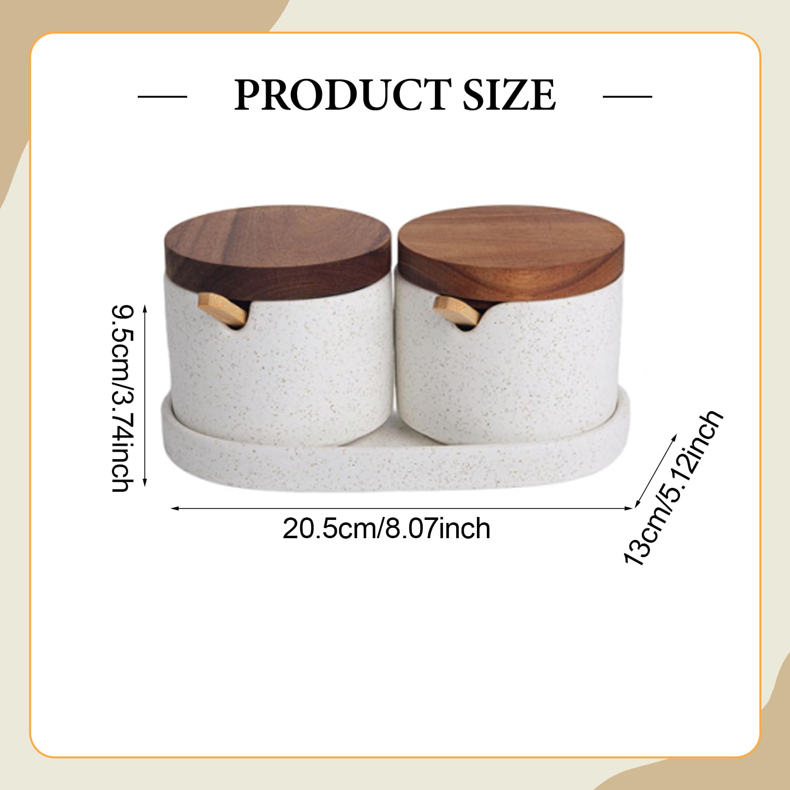 2 Tarros para Especias Y Condimentos, Tapa de, Cuchara Y Bandeja de Cerámica. Diseño Moderno, Ideal para El Hogar Y La Cocina. Regalo, 2 Piezas
