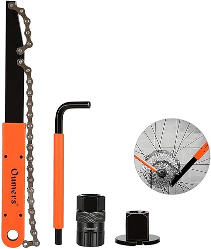 Oumers Herramienta de extracción de casete de bicicleta con látigo de cadena y llave auxiliar, herramientas de extracción de piñones de bicicleta,