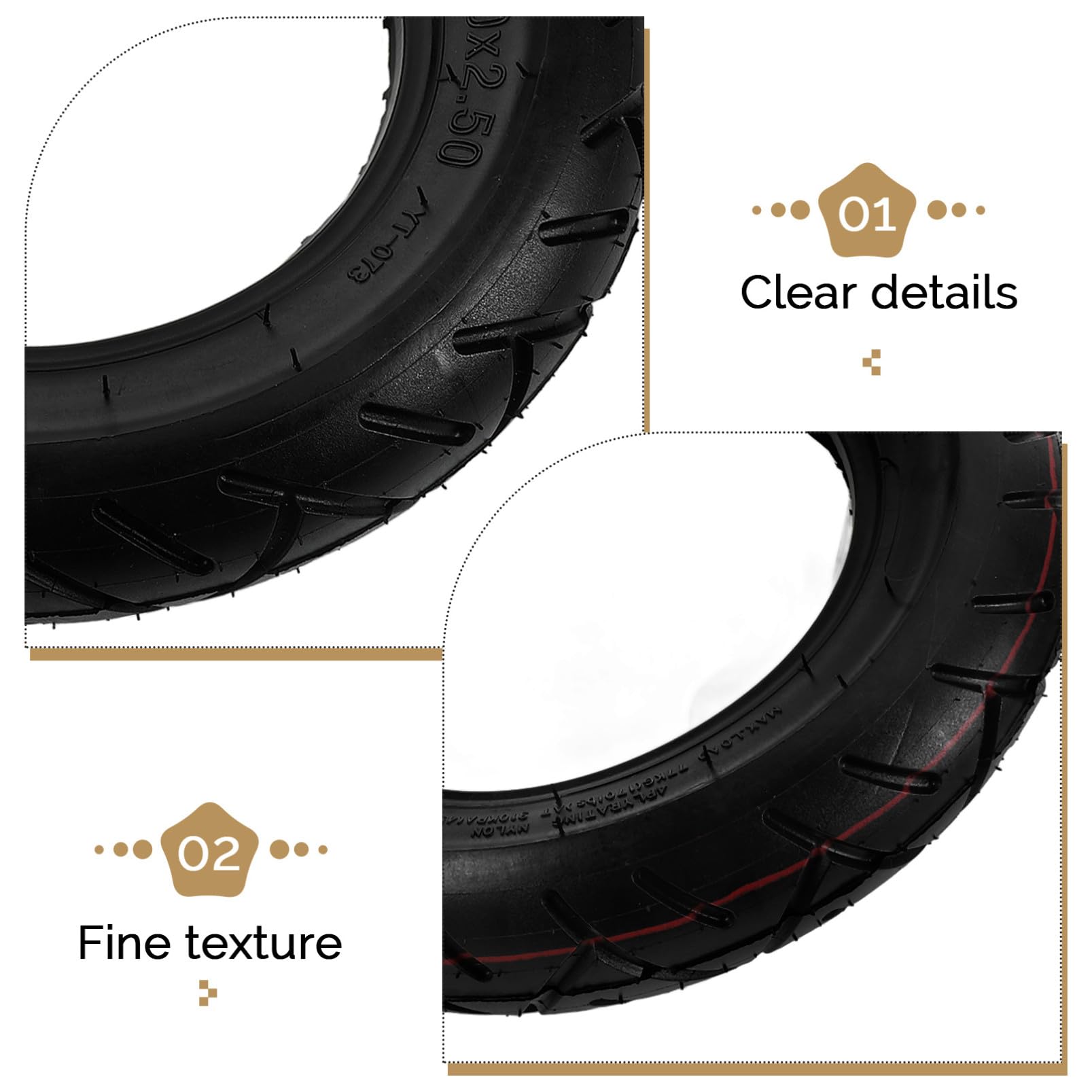 Neumático de Caucho para Scooter Eléctrico 10x2.5 Negro Resistente y Antideslizante Fácil Instalación y Reemplazo Rápido para Patinete Eléctrico