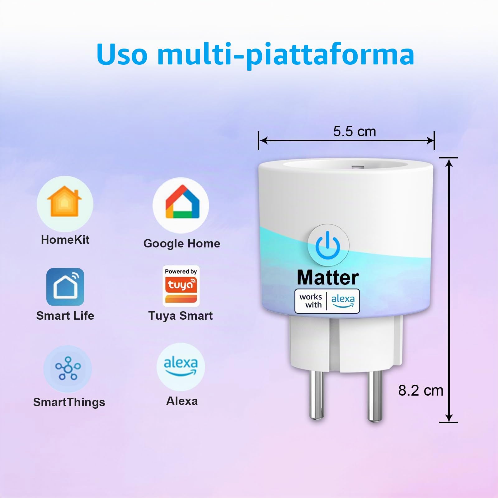 ANTELA Presa Smart Matter 16 A con Misurazione del Consumo Energetico | Compatibile Alexa/Google Home/Smarthings, Telecomando App, 2,4 GHz wifi, 4Pz
