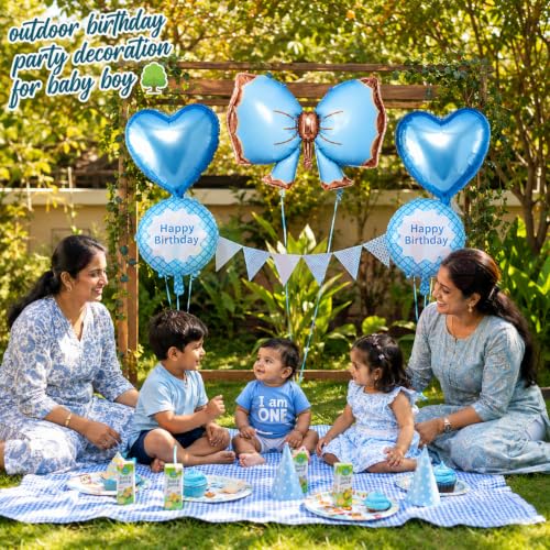 Image of Propsicle Bow Foil Balloons for Birthday Decoration Blue Boys | Bow theme foil balloon set for kids birthday party with star and round balloons