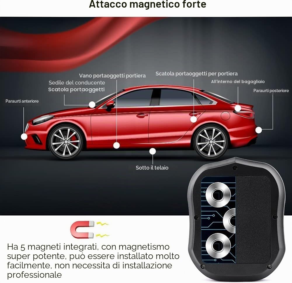Winnes GPS Tracker per Auto 5000mAh Localizzatore Magnetico Anti-Furto con App Gratuita Senza Abbonamento, Geo-fence Alarm Impermeabile Portatile per Auto Moto Camion TK905