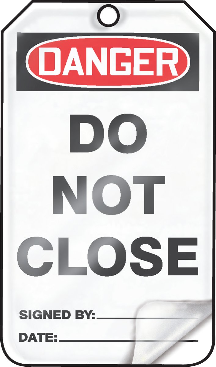 Accuform MDT199LPP RP-Plastic Safety Tag, Legend "Danger DO NOT Close", 5.75" Length x 3.25" Width x 0.015" Thickness, Red/Black on White (Pack of 25)