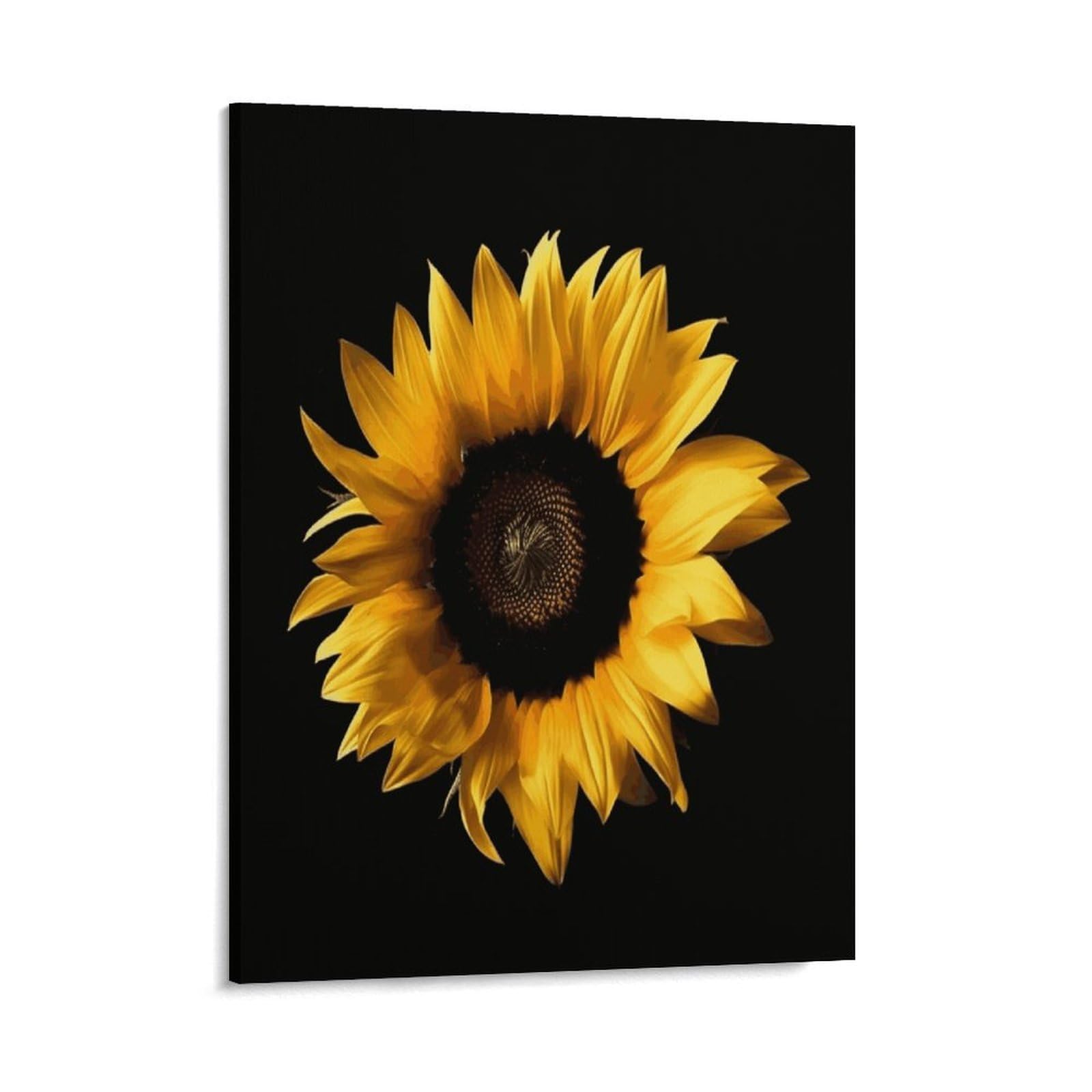 Adfgyerh Style Sunflower On Black Background Wall Art Framed,Canvas Prints Ready To Hang Home Decor,Canvas Wall Art For Living Room Hallway Office Wall Decor 16X20inch(41X51cm)