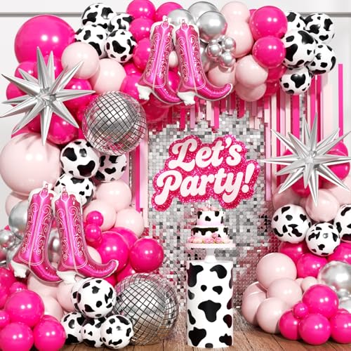 Image of Cowgirl Garland Arch Kit 170Pcs with BONUS Boot Balloons, Cowgirl Party Decorations for Disco Cow Girl Birthday Party Decorations Last Rodeo Bachelorette Decoration Western Birthday Decor