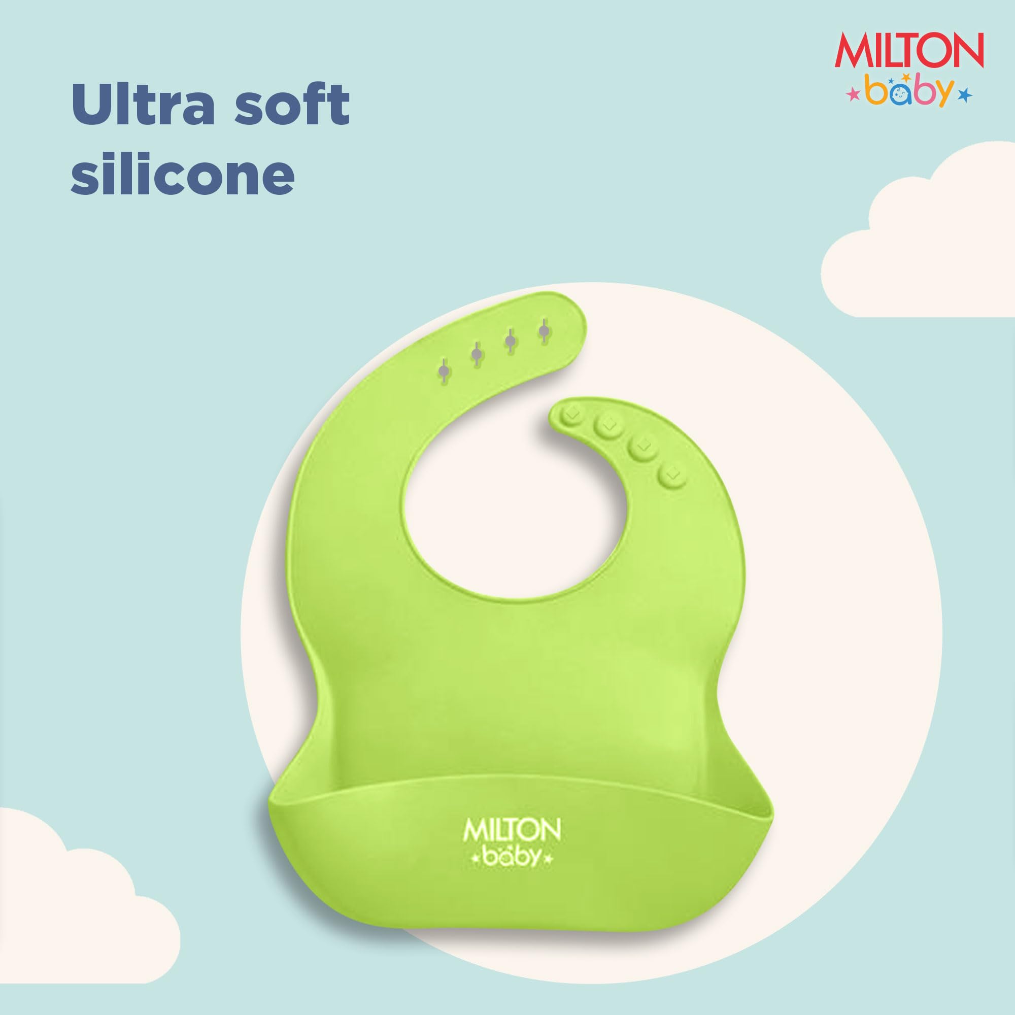 Milton Baby Silicone Feeding Set of 6 I Strong Suction Base with Release Tab I 100% Food Grade-BPA Free I Flat Base Tumbler I No Mess I Adjustable Fit Bib I Soft Spoon I Light Green 2