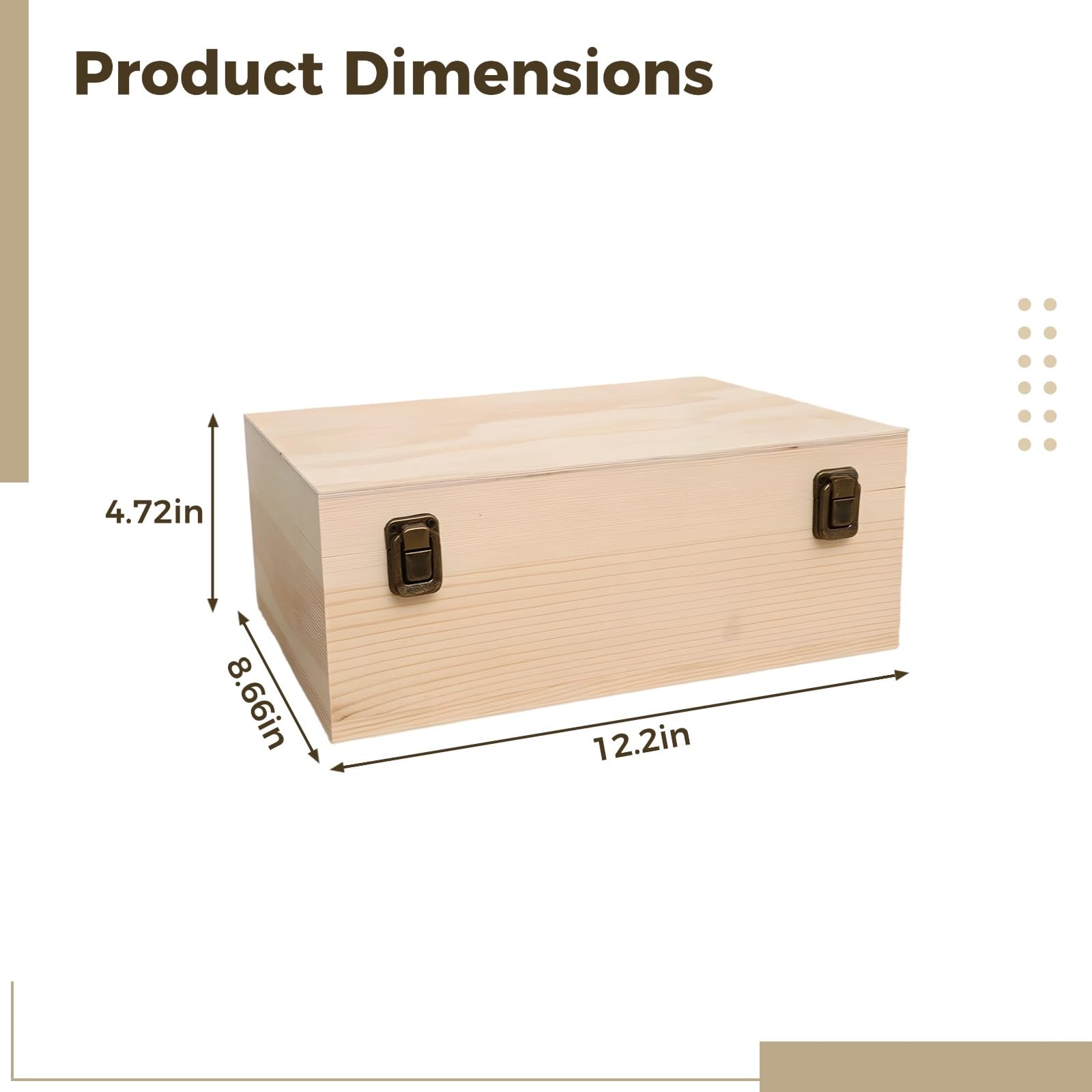 Scatola in legno grezzo con coperchio incernierato, grande scatola dei ricordi in legno, 12.2 x 8.7 x 4.7 in / 31 x 22 x 12 cm, scatola dei ricordi per artigianato, arte, hobby, conservazione