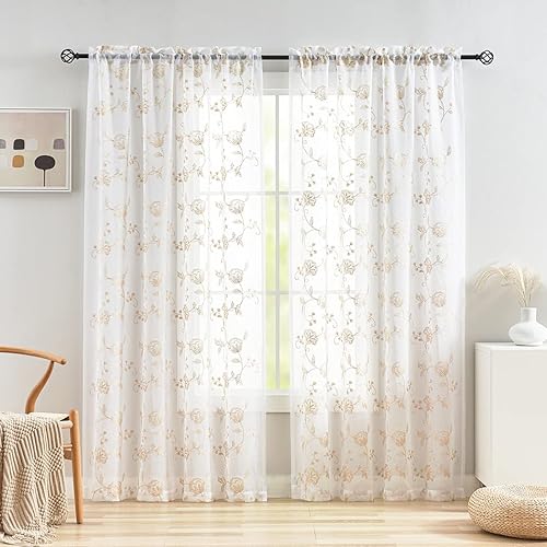 Miniatura 17 de MYSTIC-HOME Cortinas traslúcidas de 84 pulgadas de largo, 2 paneles de cortinas traslúcidas blancas para dormitorio y sala de estar, cortinas para