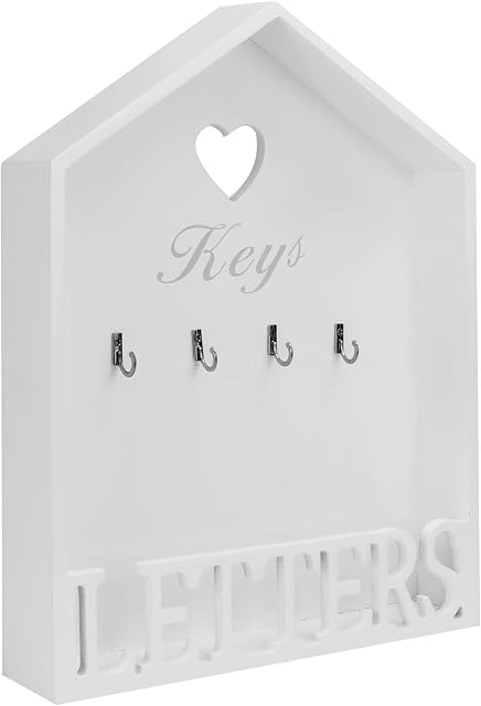 Letter & Key Rack | White Mail Holder | Wall Key Hanger | Vintage Letter & Key Rack | Post Storage | Wooden Key Organiser | Hooks for Keys | M&W