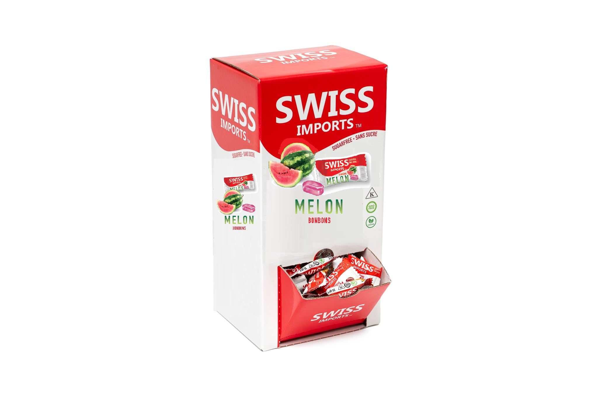 Swiss Imports Sugar Free Bonbons Hard Candy Drops Bocca Box, Watermelon, 200 Individually Wrapped Pieces, 500g/17.6oz