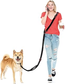 Freihändige Hundeleine für alle Formen, 2-3 m, doppelt verstellbare Schnalle, Crossbody mit gepolstertem Griff, für 1 oder 2 mittelgroße/große Hunde, 8-50 kg, Schwarz product image