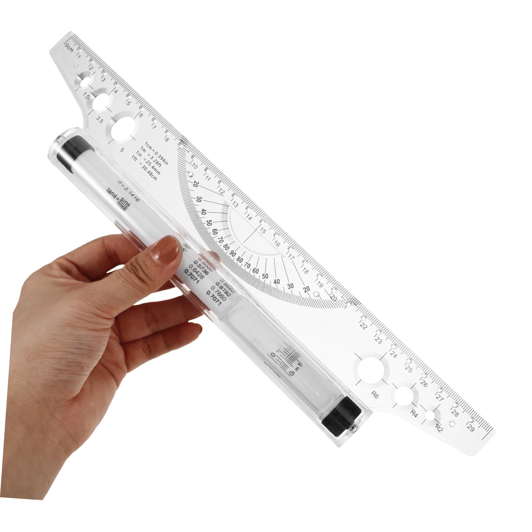 Liquidraw 12" (30cm) Rolling Ruler / Parallel Glider - Protractor & Metric Scale For Drawing & Drafting