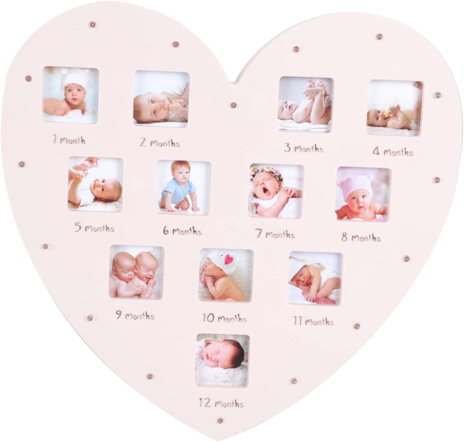 BESPORTBLE Heart Shape First Year Photo Frame with Light Month Growth Memories Display for Newborns Desktop Keepsake for Babys Hundredth Day Gift
