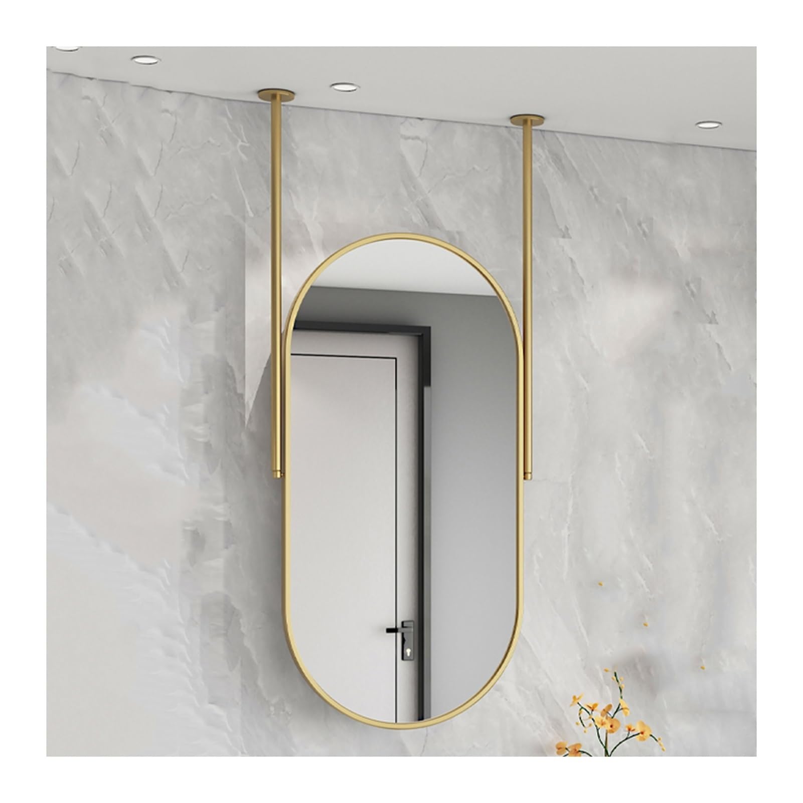 Miroir flottant de salle de bain en métal haut de gamme au design suspendu chic et moderne