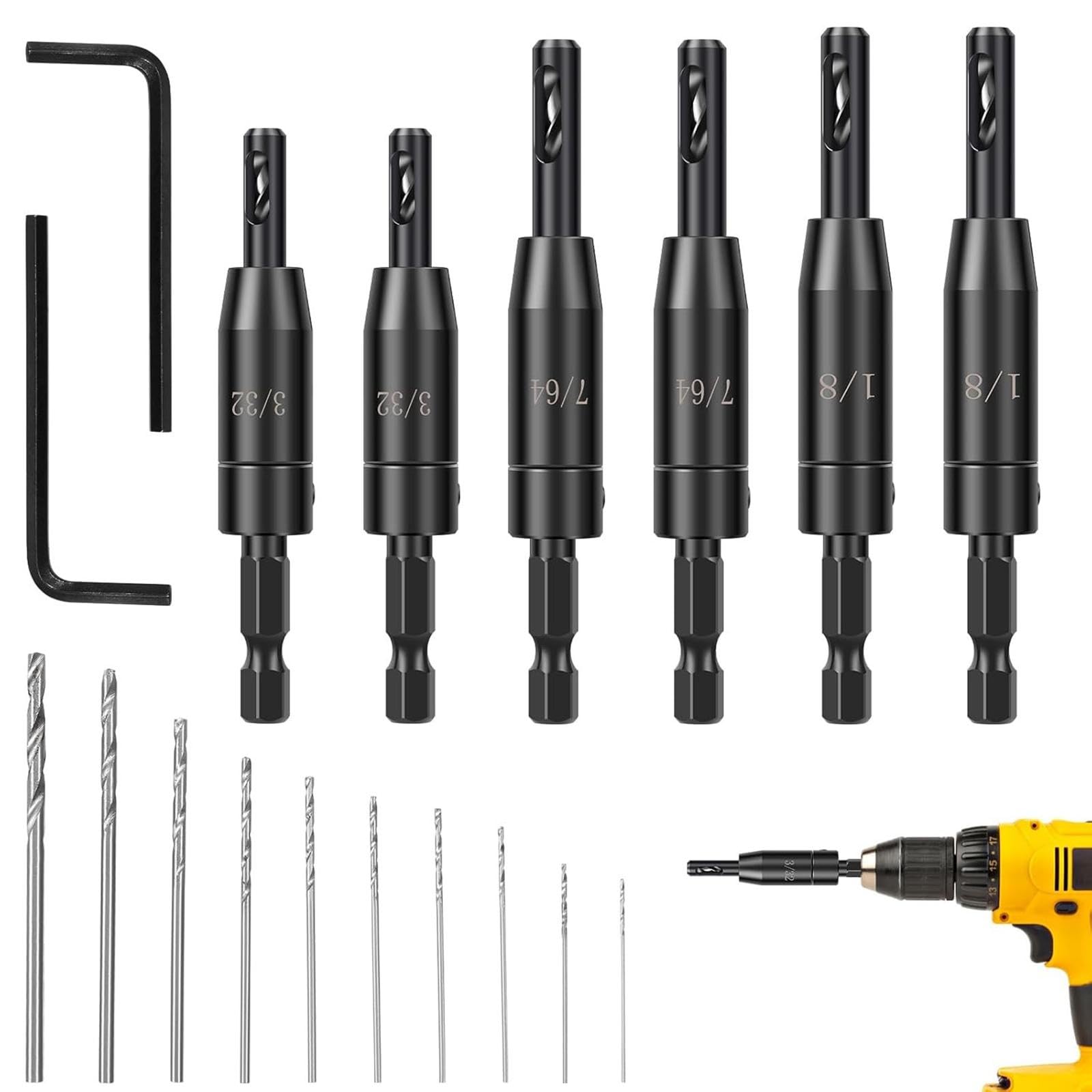 Sharplace Juego de 18 Brocas Autocentrantes, Broca de Centrado de 3/32", 7/64" Y 1/8" para Ventanas de Puertas