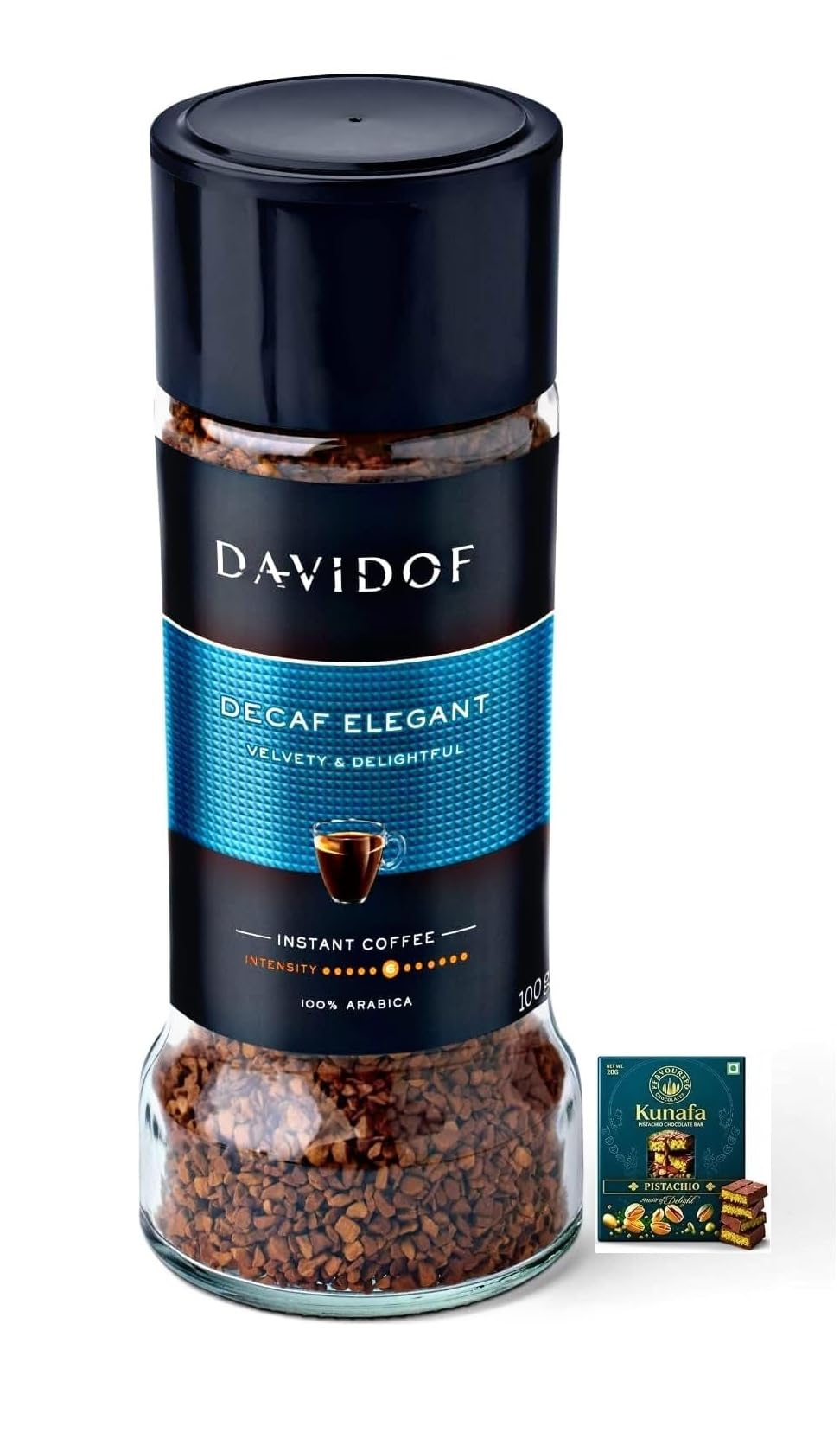 Davidof Decaf Elegant Instant Coffee, 100% Arabica, Velvety & Delightful, 100g with Free Flavourito Kunafa Pistachio Chocolate Bar, 20g By Decadent Foods-picture-11