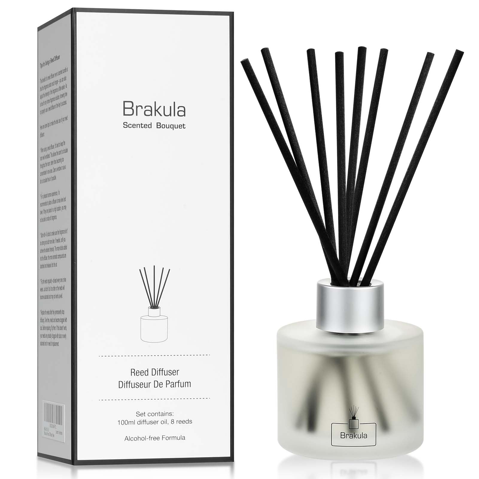 Brakula Reed Diffuser Set, 100ml Black Vanilla Scented Oil Diffuser for Bathroom, Home Fragrance for Living Room, Office