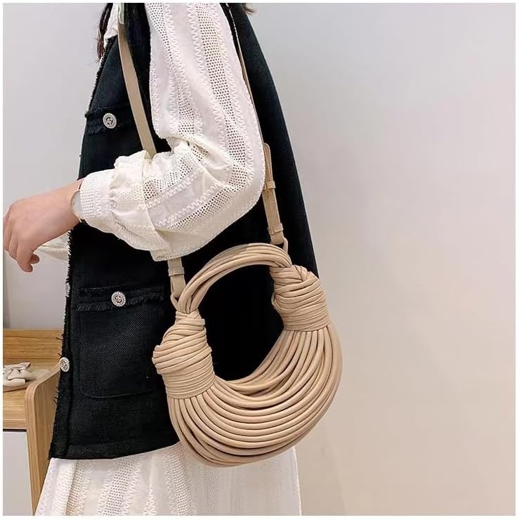 Miniatura 4 de Creative Noodle Bag,Ladies Woven Handbag Shoulder Underarm Bag for Women Shoulder Bags PU Material Shoulder Messenger Bag (Khaki)