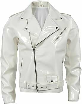 Womens White PVC Leather Jacket Shiny Stylish Cafe Racer