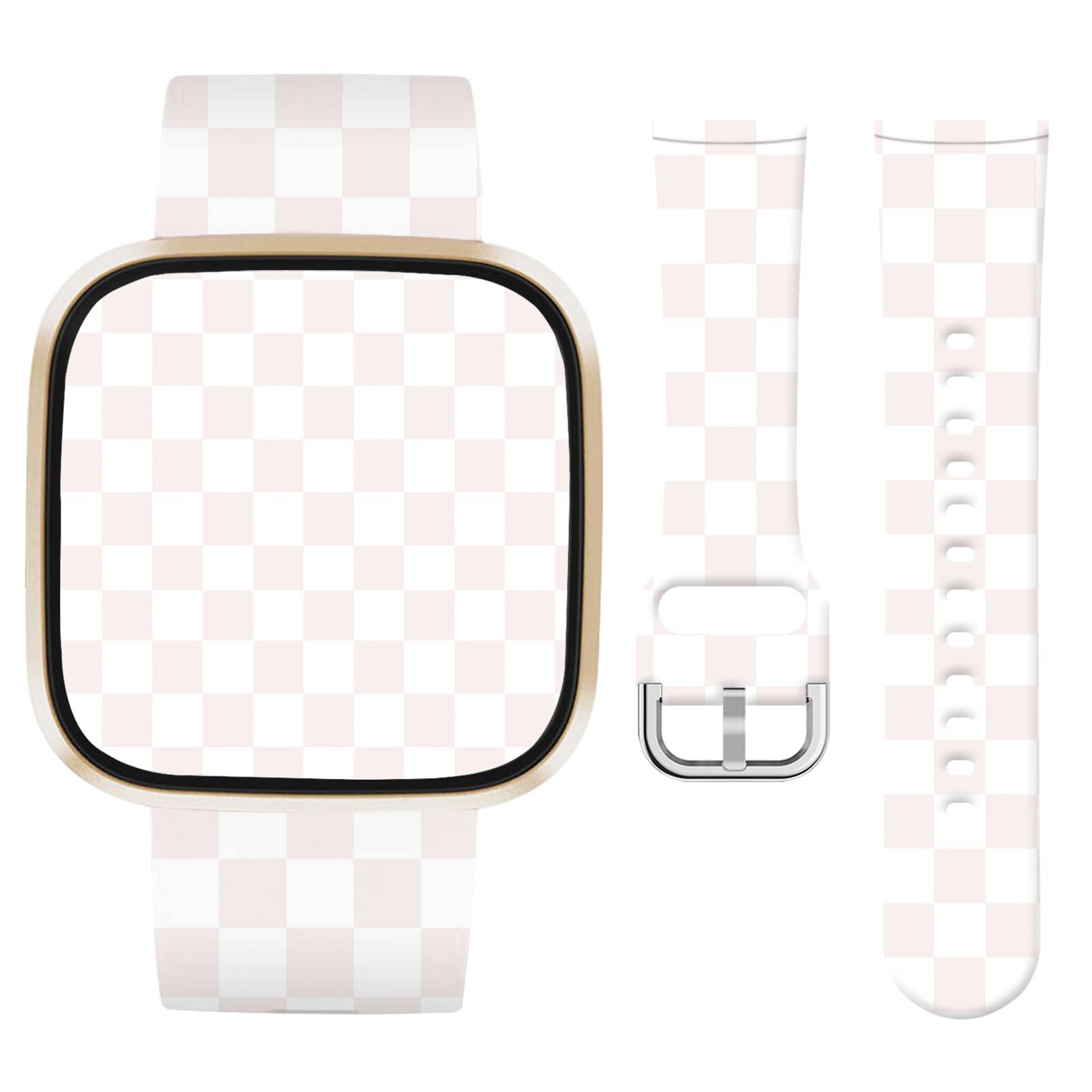 Vozehui Cute Checkered Strap Silicone Strap Compatible with Fitbit Versa 4 3/Sense/Sense 2,Soft Silicone Cute Replacement Straps for Women Men