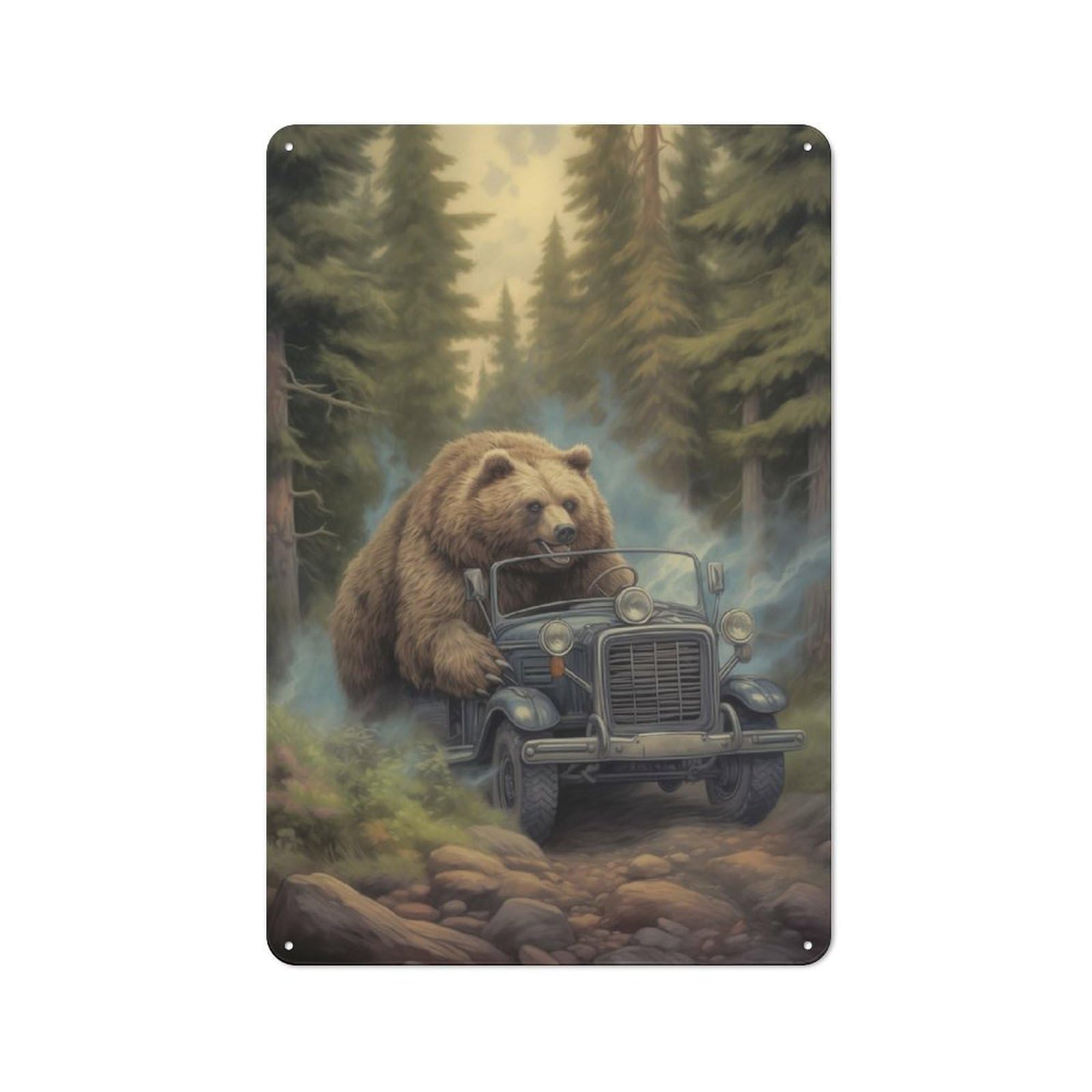 Junmoney Bear On The Run Retro Tin Sign 30X20cm Featuring For Home Bar Wall, For Collectors Decorating Home Bars And Entertaining Spaces