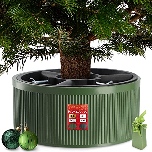 KADAX Soporte para árbol de Navidad, soporte de plástico para árbol de vacaciones, base resistente con depósito de agua para árbol de Navidad real, soporte decorativo para árbol de Navidad (verde, 5 L