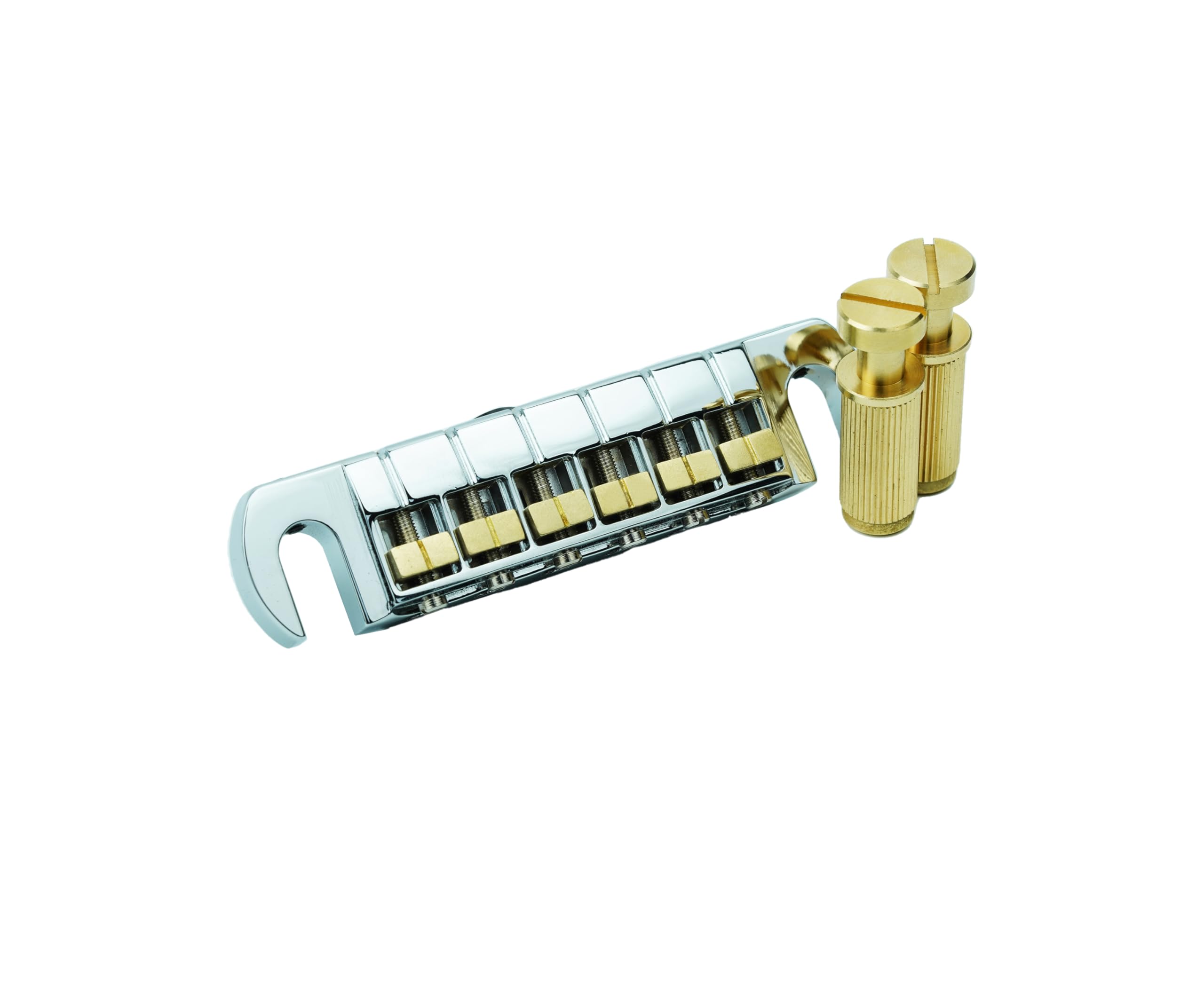 Guyker Puente envolvente para guitarra ajustable con sillines y postes de latón (GM006, cromado)