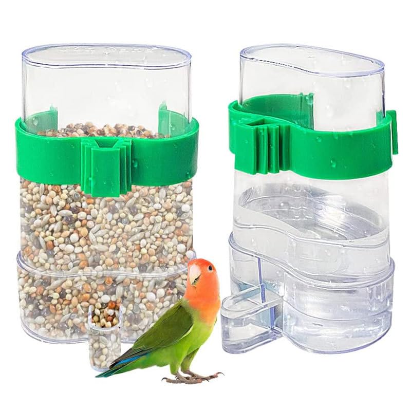 2 PCS Bird Cage Automatic Feeders - Food & Water Dispenser for Small Animals, Parrot, Canaries, Cockatiels