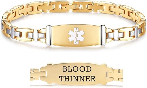 LinnaLove Lady Medical Alert - Pulseras médicas de acero inoxidable para mujer, 7.5 pulgadas Negro