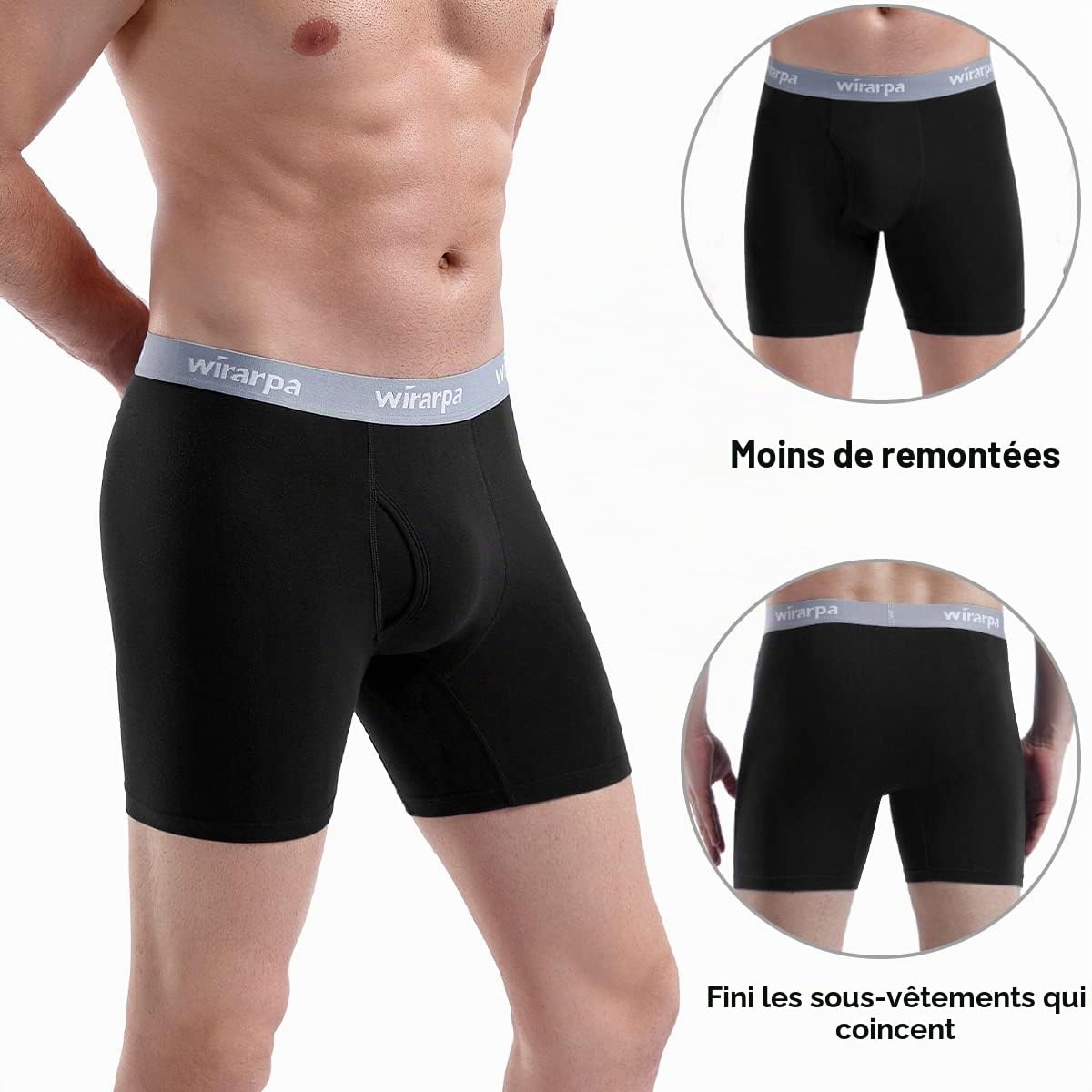wirarpa Boxer Homme Coton Caleçon Hommes Élastique Confortable Braguette Ouverte sans Etiquette Lot de 4